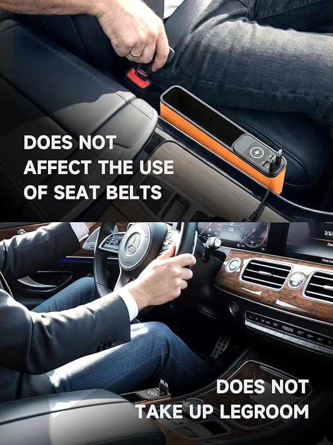 Elecshion Car Seat Gap Filler Organizer with 69W Retractable Car Charger, 2 USB Ports and 2 Charging Cable Car Seat Organizer, Seat Gap Storage Box for Sedans SUV Truck, Car Interior Accessories
