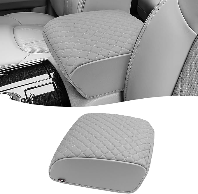 KBH Center Console Armrest Cover for Infiniti QX56 & QX80 2011-2017, Middle Console Lid Cushion Pad, Arm Rest Protective Covering, Vinyl Leather Interior Accessories, Light Gray