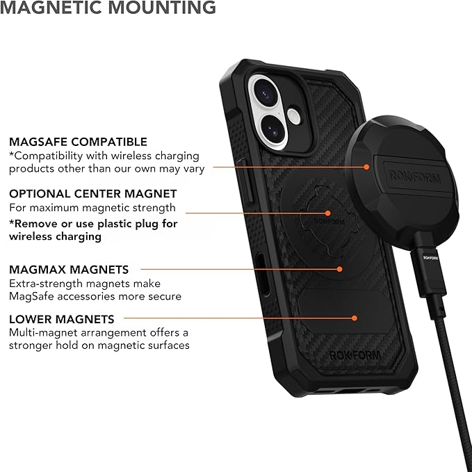 Rokform Rugged Case Compatible with iPhone 17, Magnetic Cover (Black)