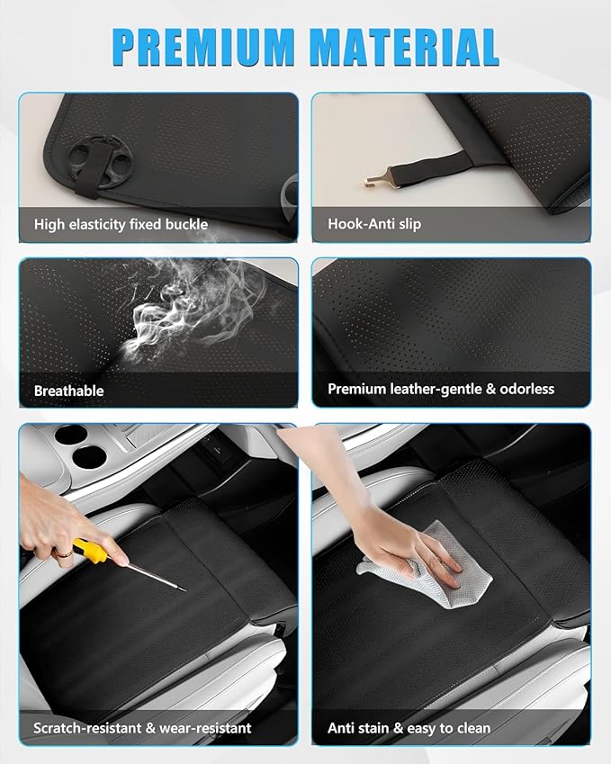 Car Seat Leg Support Cushion, Black Leather Carseat Leg Support, Universal Waterproof Leather Extender Pad for Drivers, Office Chairs, Cars, Buses & Trains