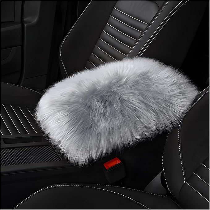 Center Console Cover, 11.81"×7.87" Automotive Fluffy Plush Center Armrest Protector, Universal Furry Comfortable Center Console Pad for Cars Trucks SUVs, Car Accessories (Gray)