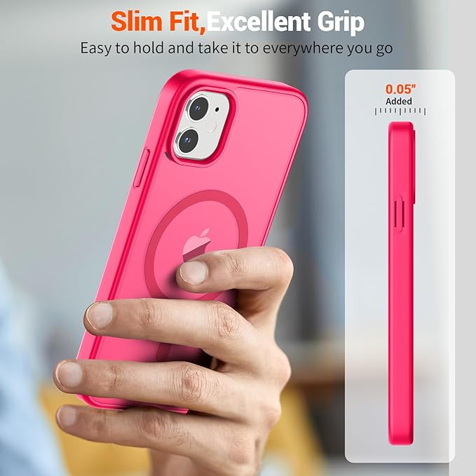 SUPFINE Magnetic for iPhone 12 Case/iPhone 12 Pro Case (Compatible with MagSafe) (Military Grade Drop Protection) Slim Translucent Matte Shockproof with Anti-Fingerprint Phone Case,Hot Pink