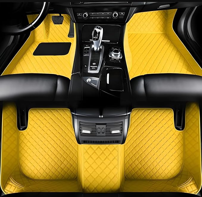 Customize Car Floor Mats for 99% Sedan SUV Sports Car All Weather Leather Full Coverage Waterproof Non-Slip Vehicle Lining Pads (Yellow)