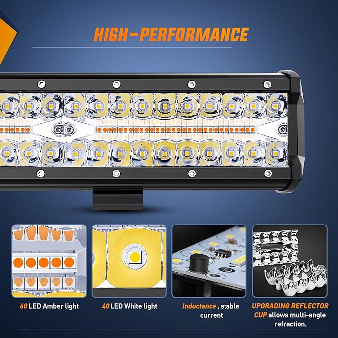 Nilight 12Inch Off-Road LED Light Bar, 300W 3 Lighting Modes (White/Amber/White&Amber) Driving Fog Light Spot Flood Lights with 16AWG Wiring Harness for Truck Car ATV SUV Jeep Boat