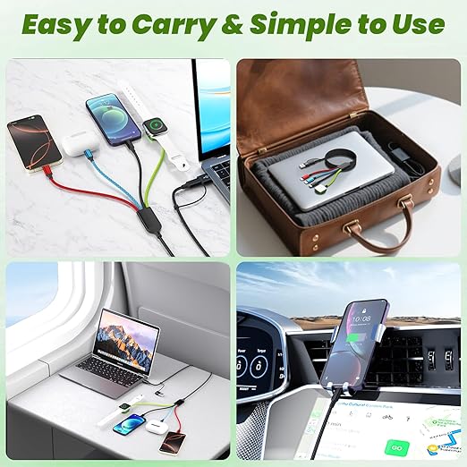 Travel Essentials Watch Charger, 4 in 2 Multi Charging Cable with Dual Type-C, USB A/C Travel Charger for Multiple Devices for iWatch Ultra/SE/11-2, iPhone 17-11, Galaxy S25-21, iPad (2PACK 5FT)