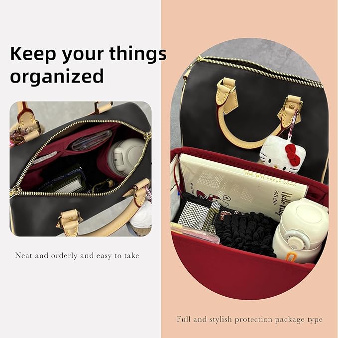 DGAZ Silk Purse Organizer Insert Fits LV Speedy 16/20/25/30/35/45 bags，Silky Smooth Bag Organizer，Luxury Handbag & Tote Shaper（Wine Red，SP25）