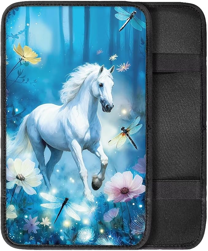 Horse Flowers Universal Armrest Cover Pad, Car Center Console Cushion Pad, Protect from Pet Claws, Sticky Fingers, Auto Decor Accessories Fit for Most Cars, Vehicles, SUVs
