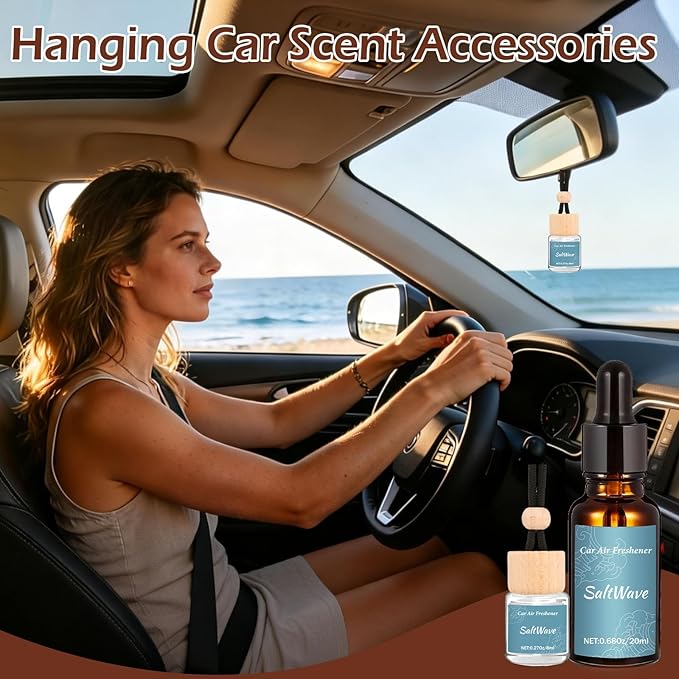 12 Pack Car Air Freshener Refills, 6-Scent Hanging Air Freshener Diffuser Set - Each(8ml +20ml Refill), Essential Oil Diffuser with Refill Bottles, Reusable Car Fragrance Decor Accessories