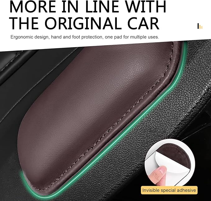 WZP 2PCS Car Door Armrest Pads, Soft Leather+Memory Foam Car Knee Pads, Arm Rest Elbow Cushion with One-Piece Molding, Universal Car Interior Accessories for Arm Support Protect (Brown)
