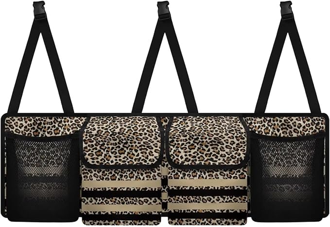 Hanging Backseat Trunk Organizer for Car Brown Leopard Print Car Storage Organizer Multipurpose Cargo Bag with 3 Adjustable Buckles