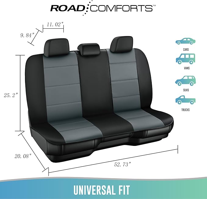 Road Comforts Car Seat Cover, Leather Car Seat Cover Full Set, Automotive Seat Covers, Airbag Compatible Universal Fit for Most Cars (Gray)