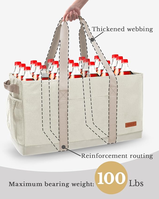WONDAY Extra Large Utility Tote Bag - Standing Reusable Grocery Bag with Handle