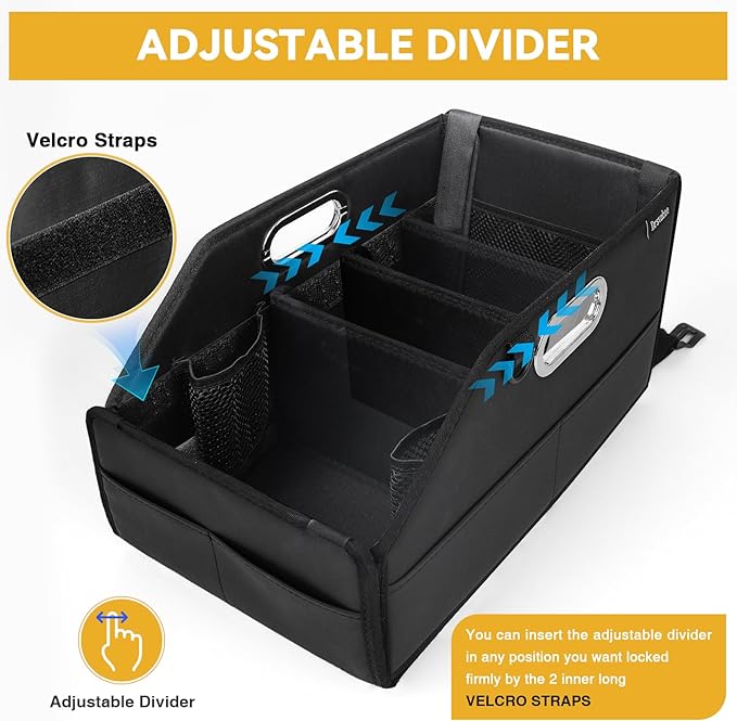 Car Seat Organizer for Back Seats&Front-Foldable PU Leather Storage with Adjustable Dividers,2 Cup Holders&7 Mesh Pockets-Detachable Design with Metal Handles for Kids Travel,Toys,Snacks