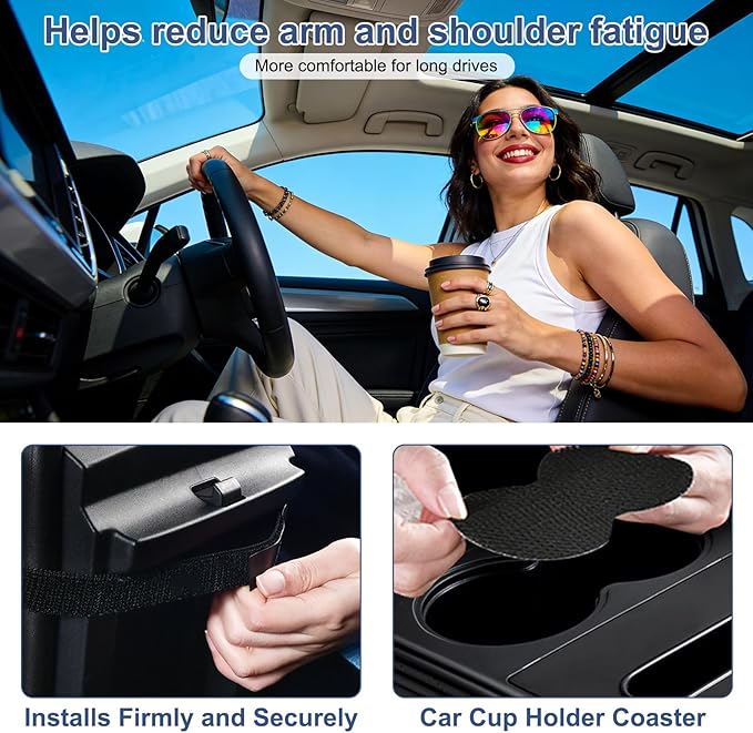 Car Center Console Cover, Upgraded Leather 5 in 1 Arm Rest Cover for Car with Cups Holder Storage Bags Tissue Box, Universal Interior Armrest Cushion for Almost Accessories Vehicles