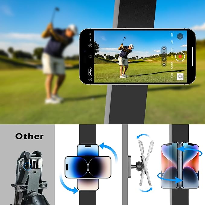 Magnetic Golf Cart Phone Holder Pro – 360° Rotatable Phone Mount with Heavy-Duty Magnetic Grip, Universal Golf Swing Recording Stand, Fits for EZGO/Club Car/Yamaha, Best Golf Gift for Men
