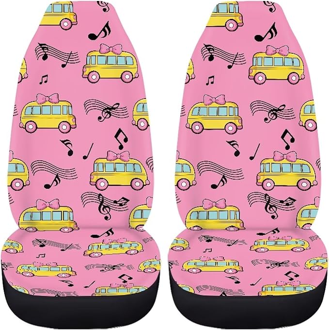 Car Seat Covers 2 Pcs Breathable School Bus Pink Car Seat Cover Stretch Polyester Fabric Cover Removable Automotive Accessories Universal Fit for Most Cars,SUV, Trucks