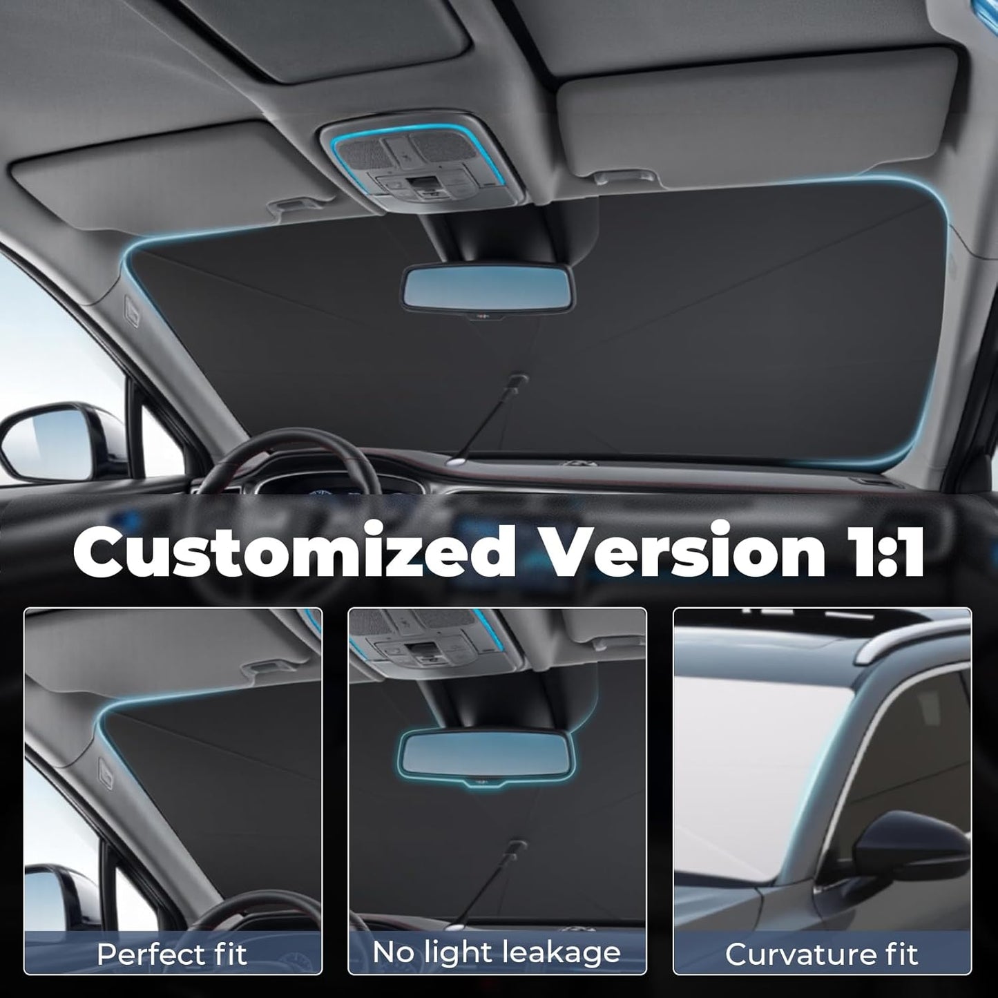 Windshield Sun Shade Umbrella: Custom Fit for 2014-2020 Nissan Rogue S/SV/SL (T32) - Double Thickened Foldable Front Window Sunshade, Superior UV & Heat Protection, Keeps Compact Crossover SUV Cool