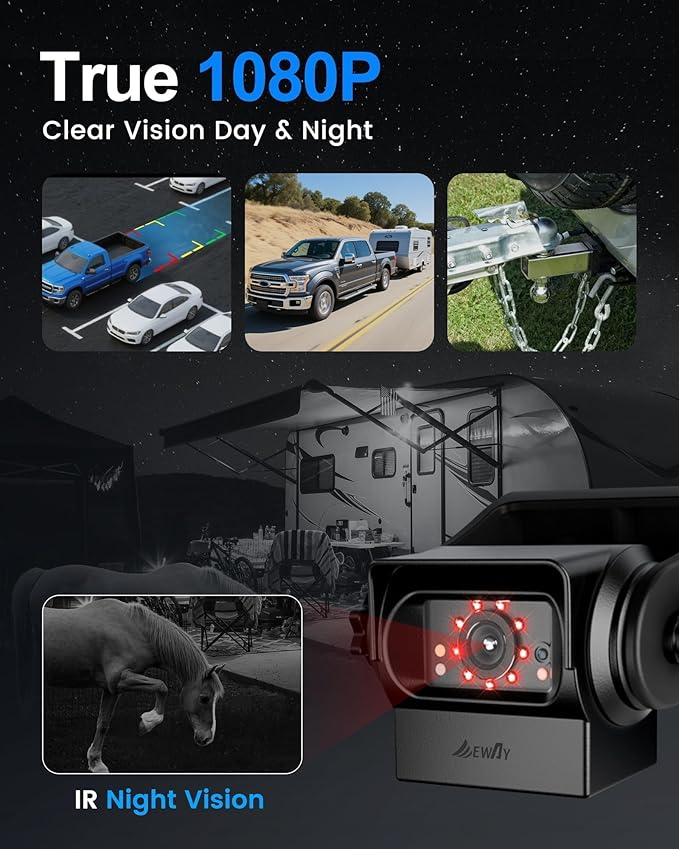EWAY Wireless WiFi Magnetic Backup Camera 7" IPS Monitor HD 1080P Rechargeable Battery No Wiring - Rear View Reverse Monitoring Hitch Camera for Car Truck Pickup RV Camper 5th Wheel Horse Boat Trailer
