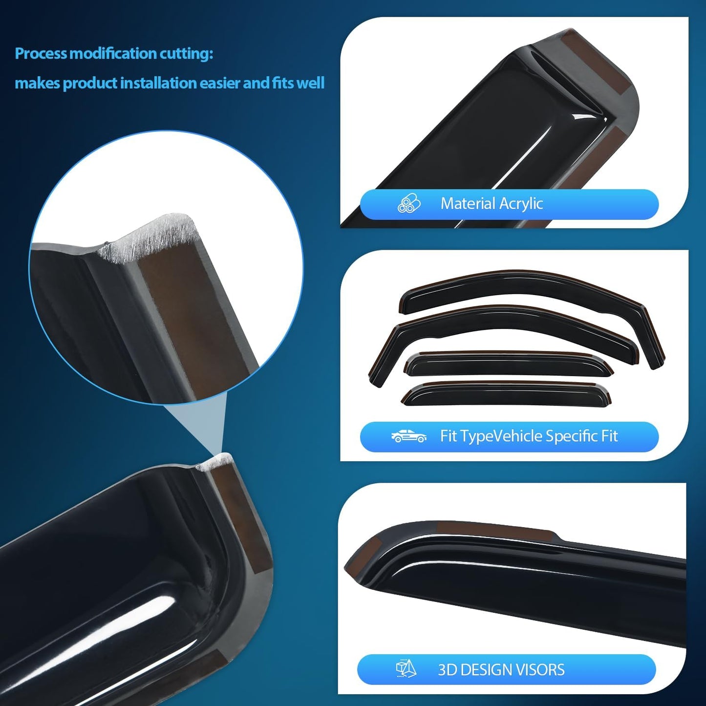 Nilight Window Visor Compatible with Chevy Silverado 1500/Avalanche 2007 2008 2009 2010 2011 2012 2013 GMC Sierra 1500/Silverado/Sierra 2500-3500HD Crew Cab Yukon XL in Channel Rain Guards
