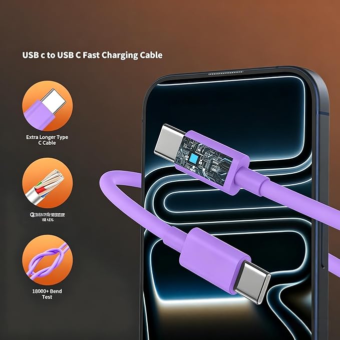 iPhone 17 16 Pro Max Charger Fast Charging, Super Fast USB C Chargers for iPhone 17(6FT+6FT+10FT) Type C Chargers Cord with Fast Charger Block for iPhone 17/16/15 series/iPad/ GalaxyS26/S25/S24 Purple