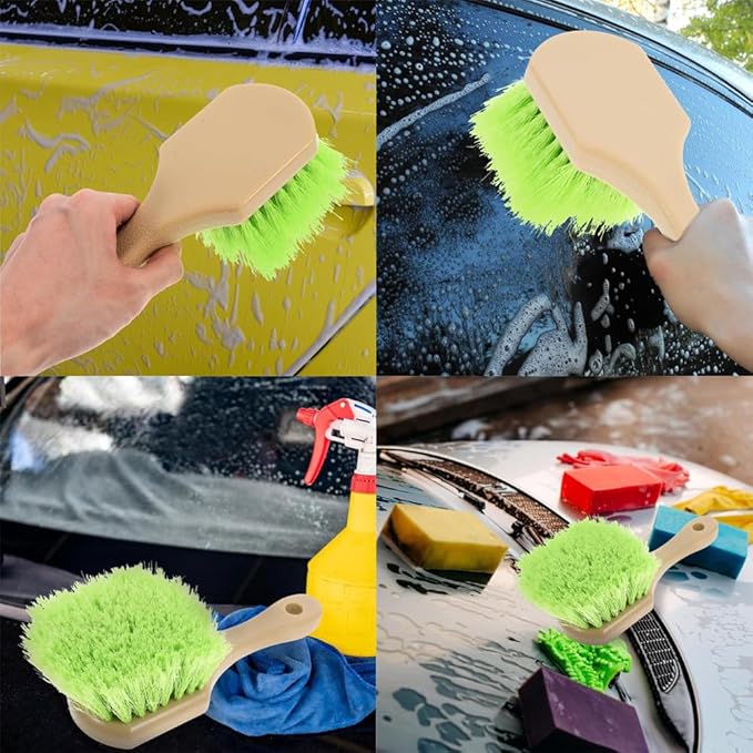 Wheel Rim Tire & Carpet Cleaning Brush Set, Soft & Stiff Bristle Wash Cleaning Supplies Kit for Car All Exterior Surface and Car Interior Cleaning Brush for Car Truck SUV RV Motorcycle (Green)