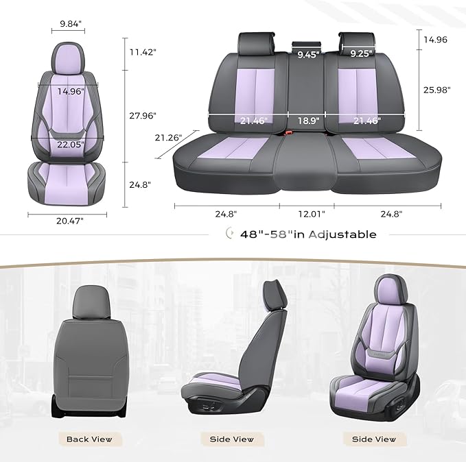 Coverado Seat Covers, Car Seat Covers Full Set, Leather Seat Covers for Cars, Car Seat Protector, Gray Car Seat Covers Front Seats and Back Seats Universal Fit for Most Cars Purple
