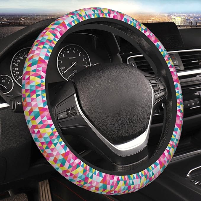 Thickened Elastic Steering Wheel Cover, Geometric Triangle Pattern Ultra, Soft, Breathable, Fit for Cars, SUVs, Trucks, Stylish Comfortable Grip