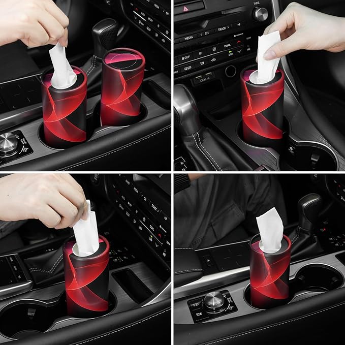 SINGARO Car Tissue Holder, 4 Pack Car Cup Holder Facial Tissues with Travel Tissue Bag, Quick and Convenient Flower Combination Car Tissue Box(4 Canisters/200 Tissues) Black - Red