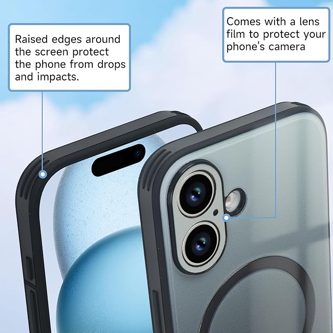 Guppy Compatible with iPhone 16 Plus Case Magnetic, with Full Camera Lens Protector [Compatible with MagSafe] Scratch Resistant Gradient Glass Back Cover Phone Case-Black