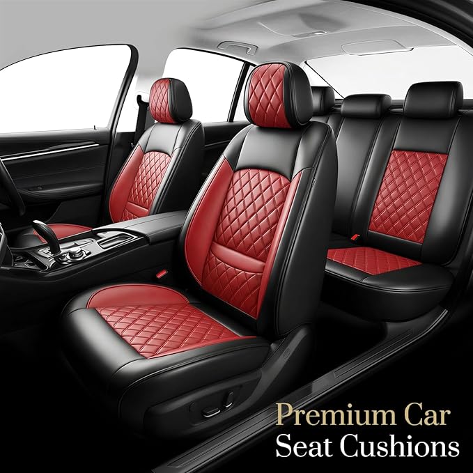 Fit for Santa Cruz Seat Covers Compatible with Hyundai Santa Cruz 2022-2026 - Waterproof Breathable Leather Automotive Seat Cushions Protector,Airbag Compatible,Full Set 5 Seats(Red)