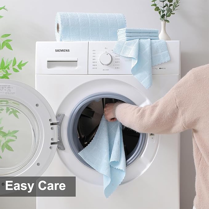 Ferdilan 80 Pack Microfiber Cleaning Cloth Roll,Lint Free Rags Paper Towels & Tear Away Reusable Towels,Washable Shop Rags,Wash Cloths Dish Rags(12" x 12") for Car Kitchen Window Garage-Light Blue