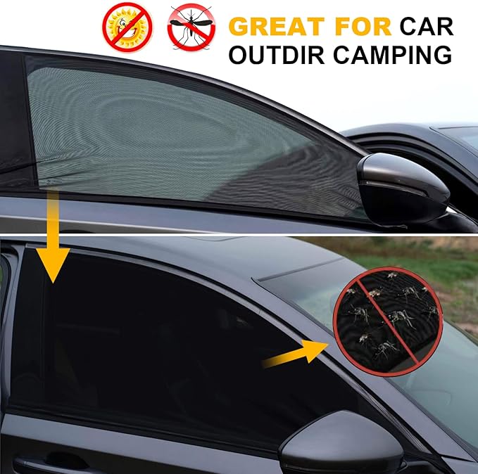 Car Front Side Window Shades,2 Pack Super Stretchy Mesh Car Window Screens Sun Shades Mosquito Nets Curtains Covers for 95% Cars SUVs Camping