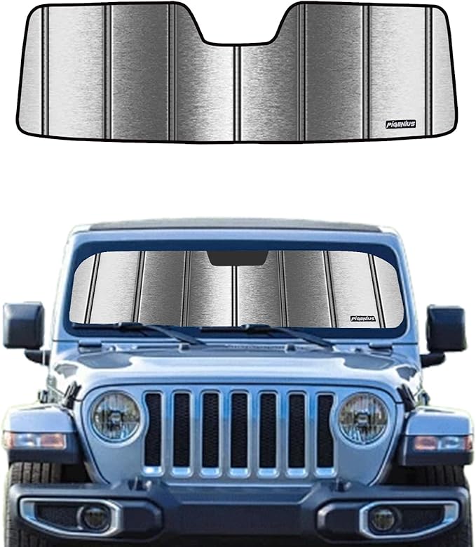 Windshield Sun Shade for Jeep Wrangler 2011-2017, Wrangler JK 2018 Window Sunshade - Metallic