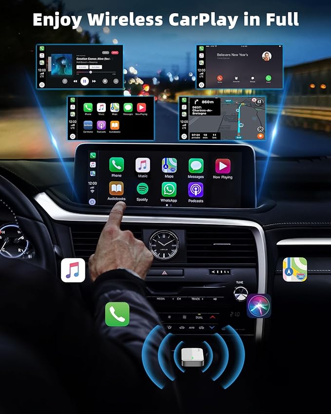 MoKo Wireless CarPlay Adapter for iPhone, 2025 Upgraded Mini Apple CarPlay Adapter, Convert Wired to Wireless, Fast Auto Connect, Stable & Low Latency, for iOS 10+ Cars with Factory CarPlay