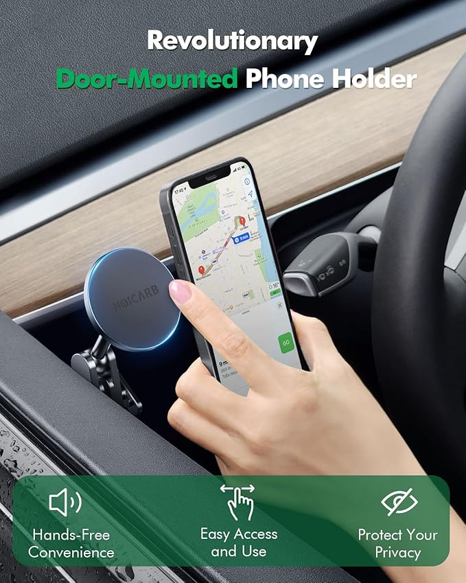 for Tesla Phone Mount,for Mag-Safe Door-Install Phone Holder, Compatible with Model Y (2025-2019) & Model 3 (2023-2017), Magnetic Car Phone Mount for iPhone 17/16/15/14/13/12, Tesla Accessories