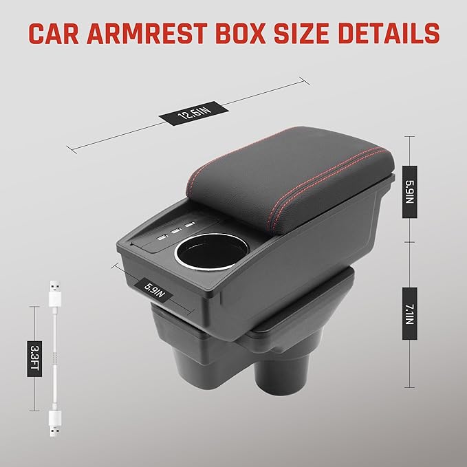 YJYWZH Car Armrest Storage Box for Hyundai Accent Solaris Verna 2017-2020 Double-Layer Car Center Console Armrest Box with 6 USB Ports and Cup Holder for Car Accessories(Red Thread)