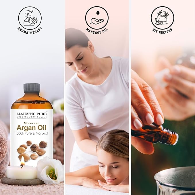 Majestic Pure Essential Oil with Glass Dropper - 100% Pure and Natural - Essential Oils for Diffuser, Aromatherapy, Soap and Candle Making, Moroccan Argan Essential Oil, Moroccan Argan Oil, 4 Fl Oz