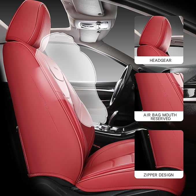 Full Coverage Full Set Waterproof Leather Car Seat Covers with Lumber Support and Airbag Compatible Universal Fit for Most SUVs,Trucks,and Sedans with 5 Seats in Automotive Seat Covers