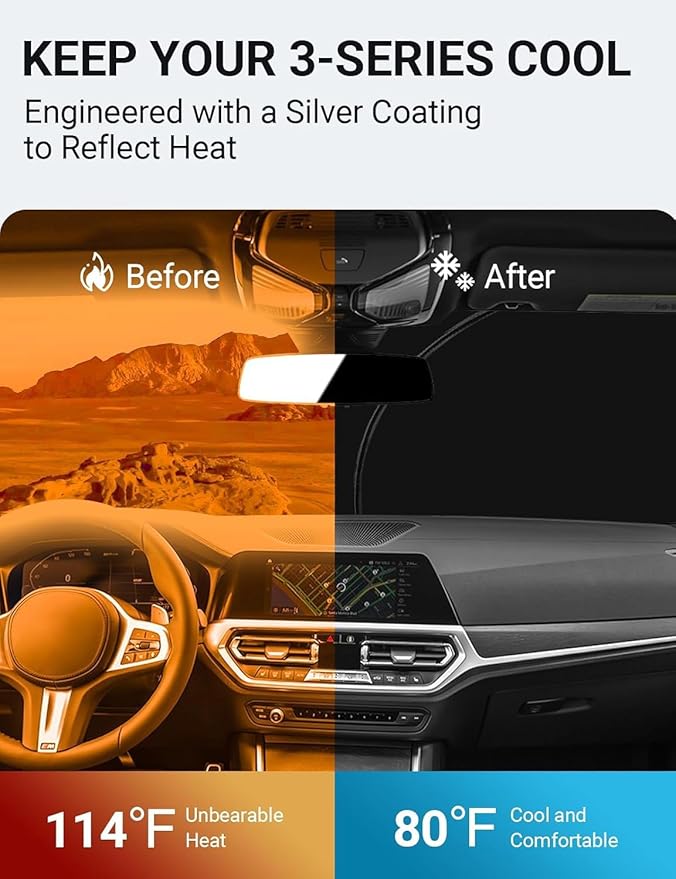 Proadsy 2026 Upgrade Front Windshield Sun Shade Foldable Sunshade Protector Custom Fit 2019-2025 BMW 3-Series 3 Series 330i Luxury, Sport Line, M Sport, M340i Sedan Accessories