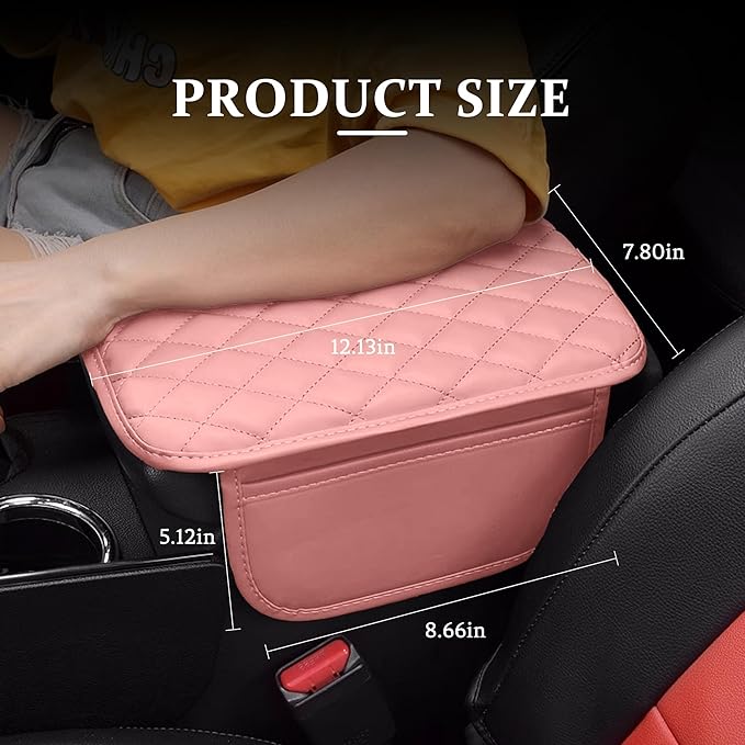 Car Center Console Cover, Universal Center Console Protector Pad with Soft Microfiber Leather & 2 Storage Pockets, Non-Slip Cushion for Car SUV Truck Interior Accessories (Pink)