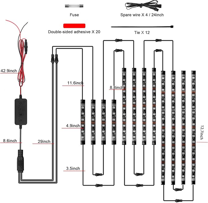 12Pcs Motorcycle LED Underglow Kit, RGB LED Strips Lights, Motorcycle Underglow Lights Kit with APP Control for Harley Davidson Honda Kawasaki Suzuki