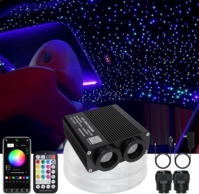 32W Small Size Fiber Optic Lights Kit, Music Activated 800 Strands*0.03in(9.8ft/3m) Optical Fiber APP+RGBW Star Ceiling Light Kit for Car Headliner Starlight/Home