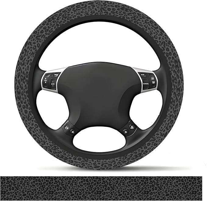 Elastic Car Steering Wheel Cover, Universal 15 inch Non-Slip Breathable Neoprene Steering Wheel Protector, Car Accessories for Women Men Fit Auto, Suvs, Truck Black Leopard