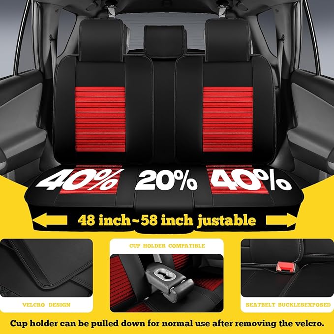 LINGVIDO Front Car Seat Covers, Faux Nappa Leather, Airbag Compatible and Waterproof Protectors for Sedans SUVs, Breathable Anti-Slip Interior for Commuters and Rideshare, Black/Red