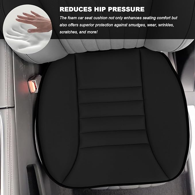 Car Seat Cushion, Breathable Driver Seat Protector with 1.2" Thick Comfortable Memory Foam, Universal Non-Slip Chair Pillow Pressure Relief Cushion Pad for Car Home Office (Black)