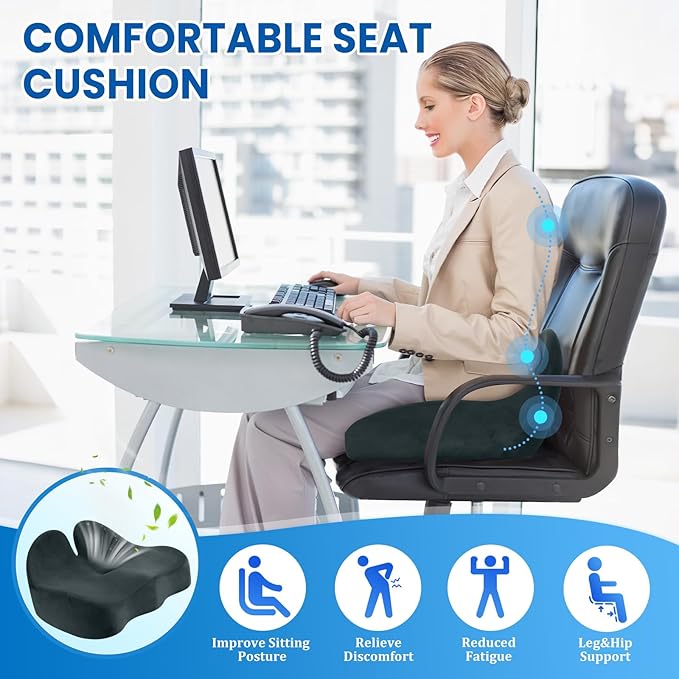 Seat Cushion, Memory Foam Office Chair Seat Cushion for Office Chairs/Car/Long Trip/Desk Chair/Gaming, Large Size for Sciatica & Hip & Tailbone Pain Relief, Sciatica Support (Deep Green)