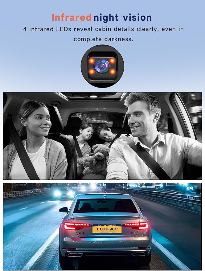 Dash Cam Front and Inside, 2.5K+1080P Dual Camera for Cars, Hidden Car Camera Front and Interior with Super Night Vision, 4 IR LEDs, G-Sensor, 24H Parking Mode, Loop Recording, 32GB Card Included