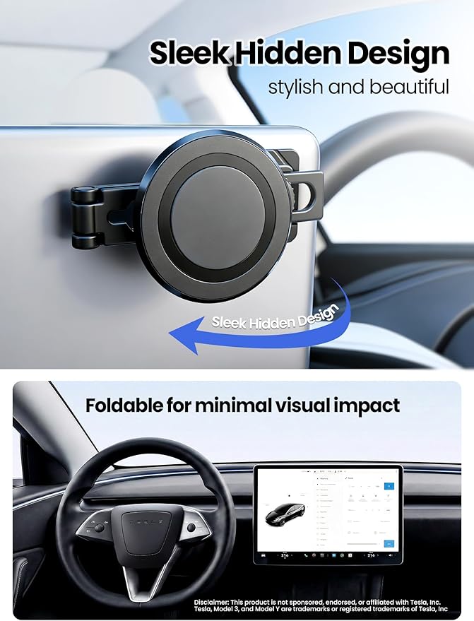 XIREL for Tesla Phone Mount All-Metal | MagSafe-Compatible [Strong Magnetic] Foldable 360° Adjustable for Tesla Model 3/Y/X/S/Juniper/Cybertruck,Fits All Phones+&iPhone17-12,Tesla Accessories