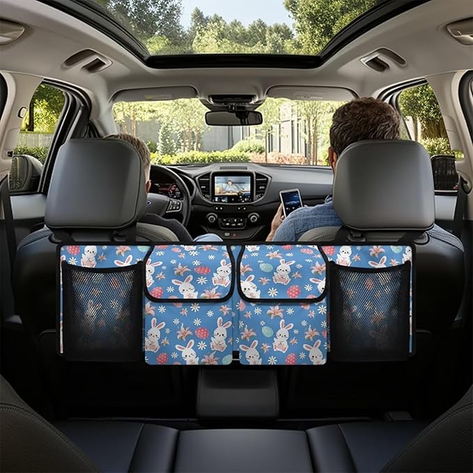 Easter Bunny＆Color Eggs Car Trunk Organizer Waterproof Auto Hanging Seat Back Storage for SUVs, Vans, Cars,Car Accessories for Easter