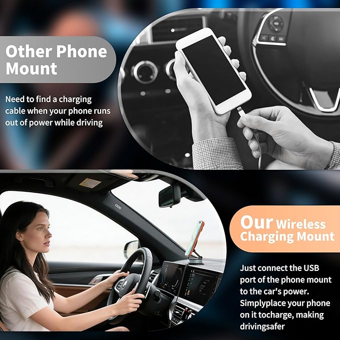 Wireless Car Charger - 15W Fast Wireless Charging Car Mount, 360° Adjustable Vacuum Magnetic Suction Phone Holders for Car, Magnetic Phone Holder for iPhone 17 16 15 14 13 12